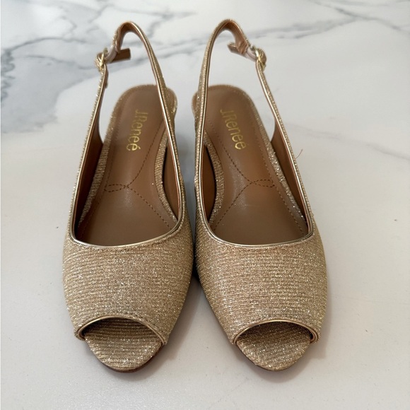 J Renee peekaboo toe gold slingback pumps. Size 6 .5 - Picture 1 of 4